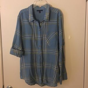 Sky blue plaid button down